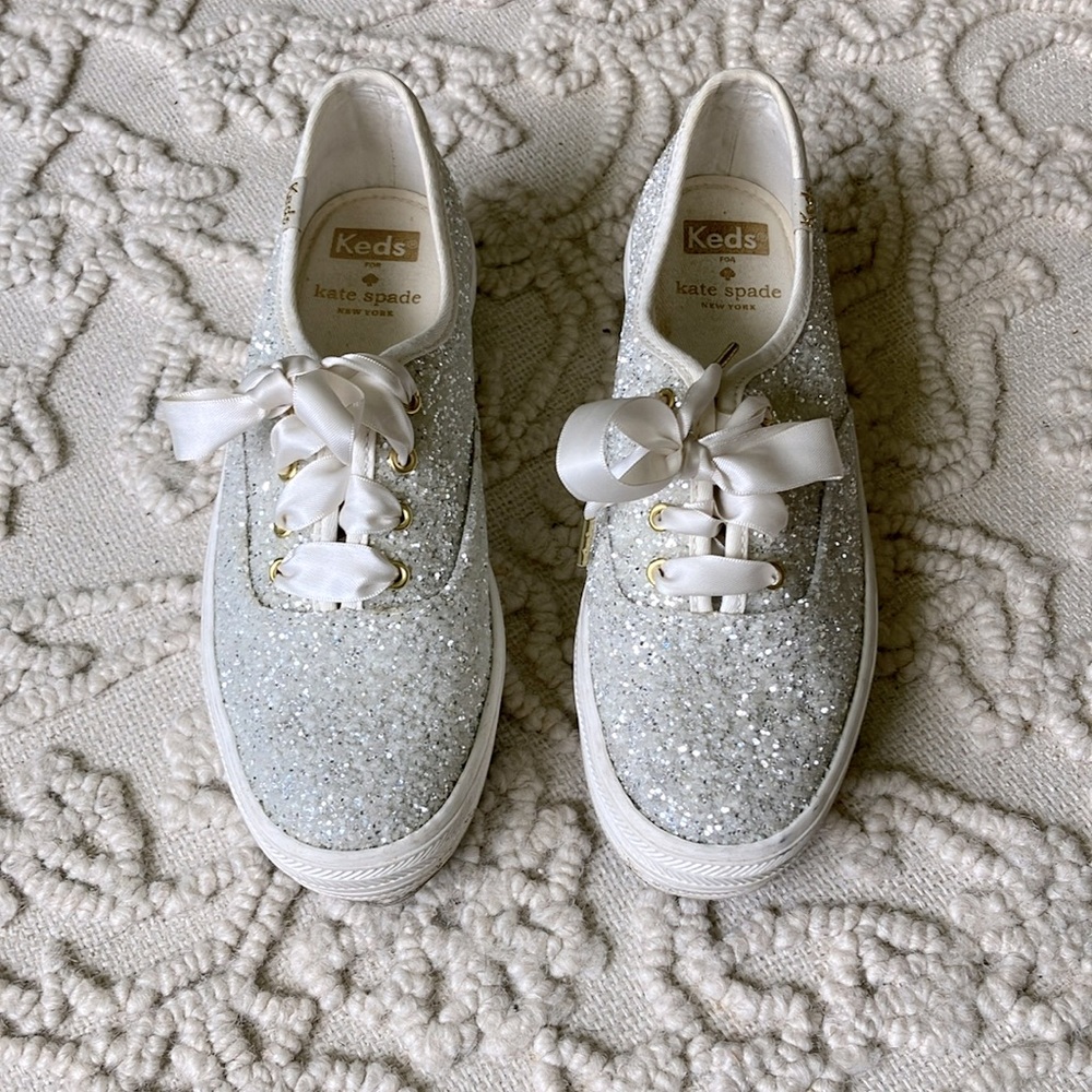 Wedding shoes glitter white kate spade keds 5.5 m
